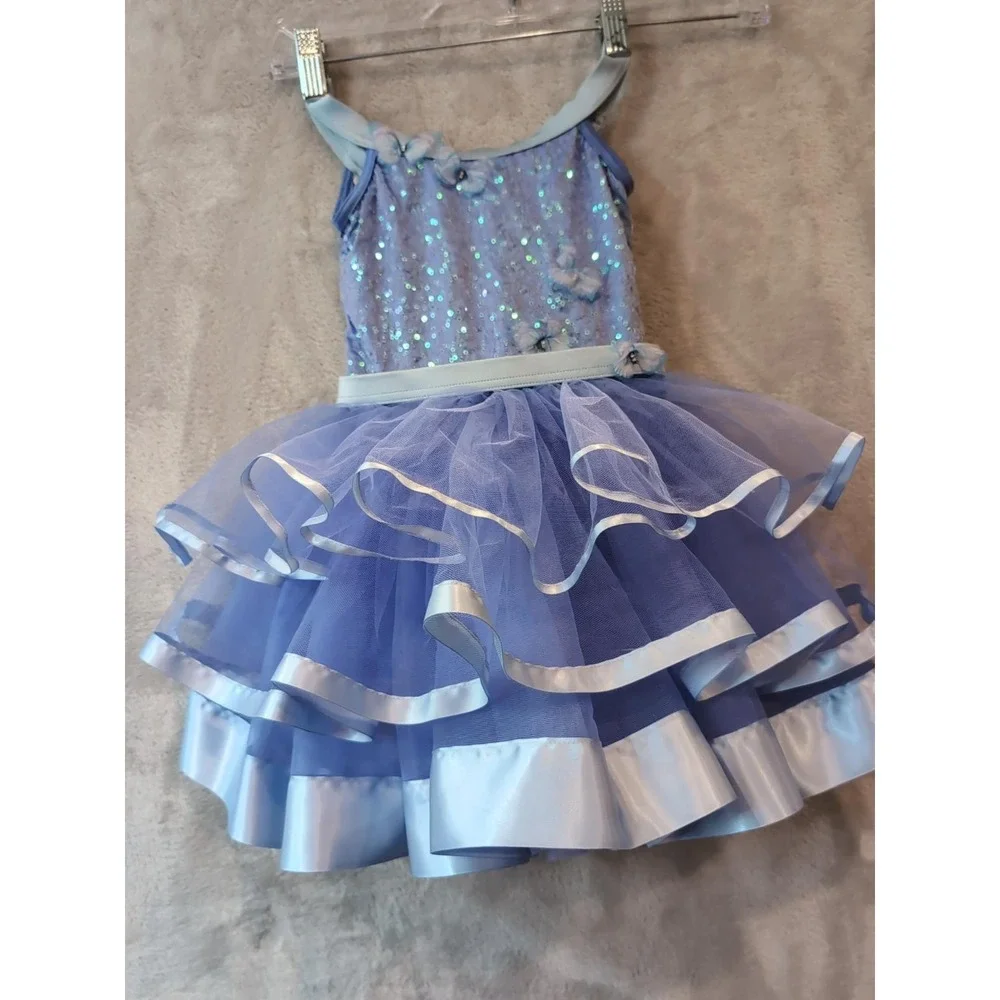 Weissman Girls Blue Sequin 3D Floral Dance Costume Tutu Dress 17404 XSC